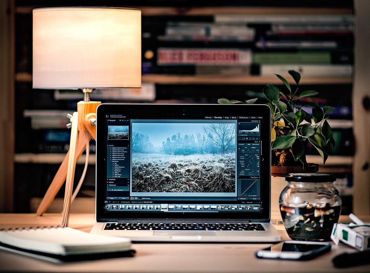 Workspace with a laptop used for independent privacy research
